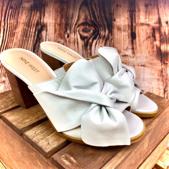 Nine West Shoes - NINE WEST WHITE AUTHENTIC LEATHER BOW MULES